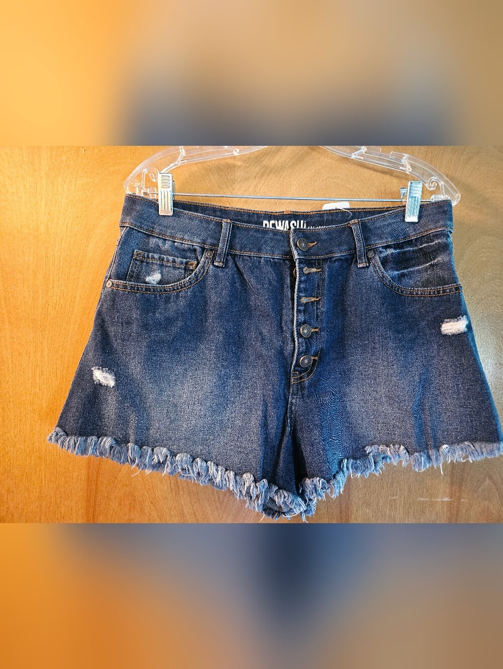 Rewash Dark Blue Distressed Button-Front Denim Shorts